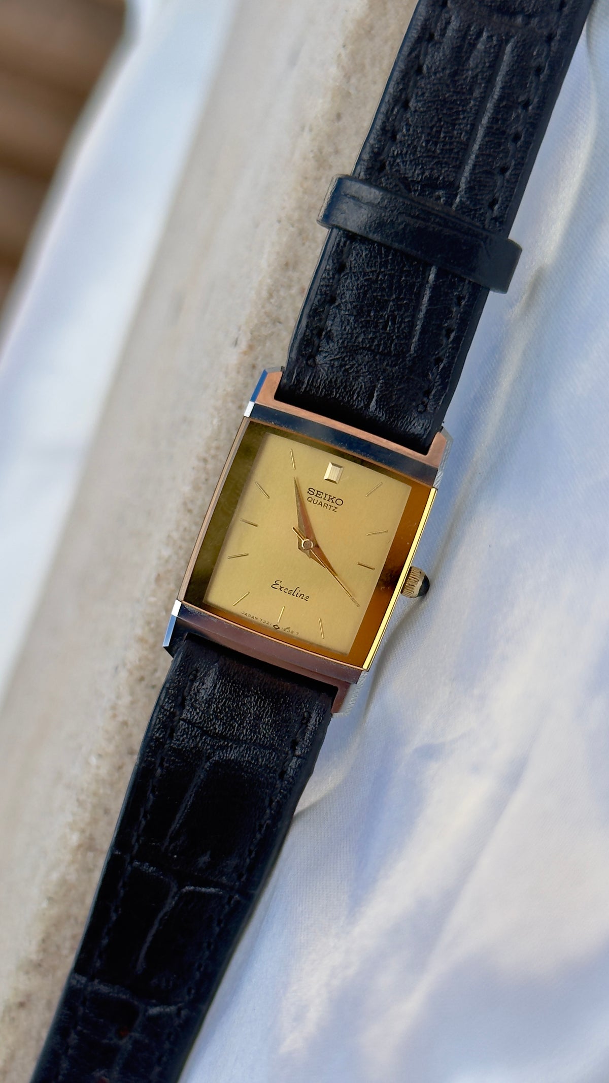 Vintage Seiko Exceline 1995 Tank Watch - Tungsten Carbide case with genuine leather