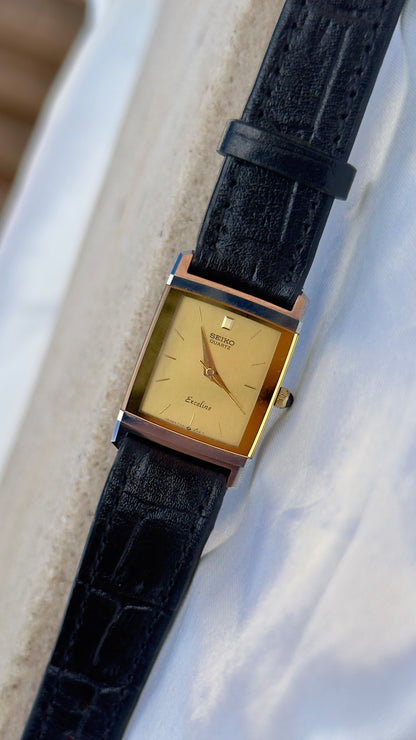 Vintage Seiko Exceline 1995 Tank Watch - Tungsten Carbide case with genuine leather