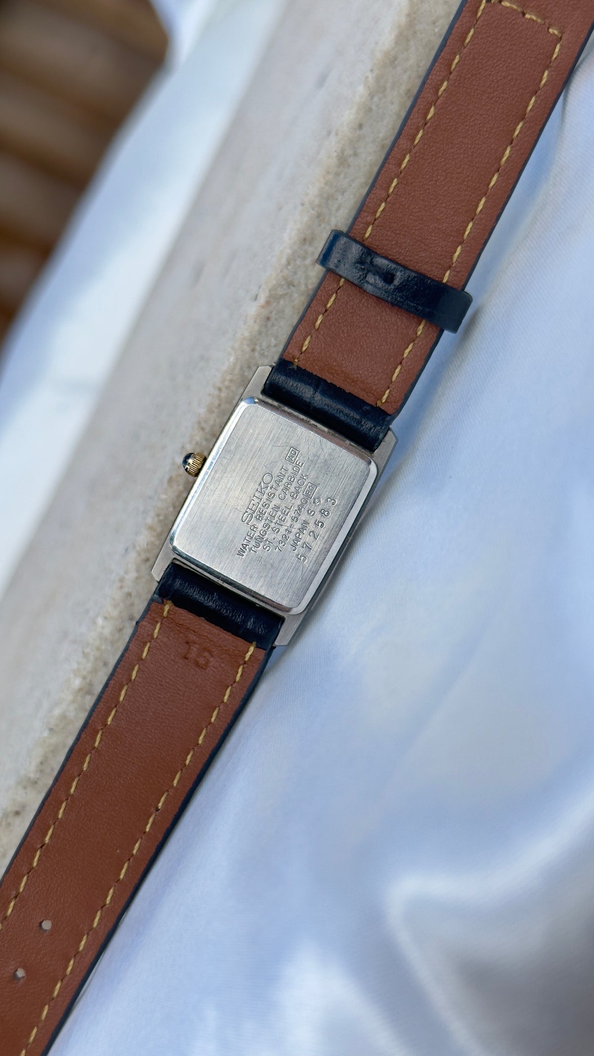 Vintage Seiko Exceline 1995 Tank Watch - Tungsten Carbide case with genuine leather