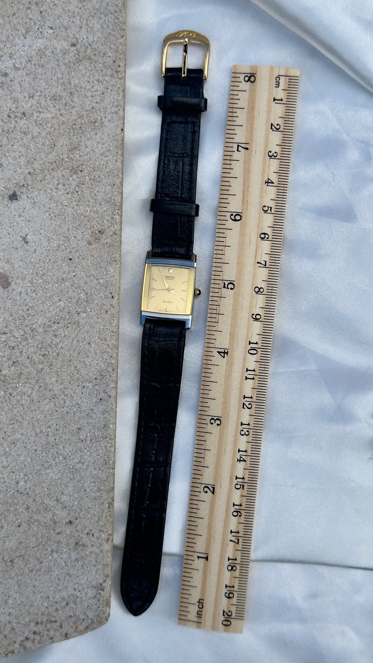 Vintage Seiko Exceline 1995 Tank Watch - Tungsten Carbide case with genuine leather
