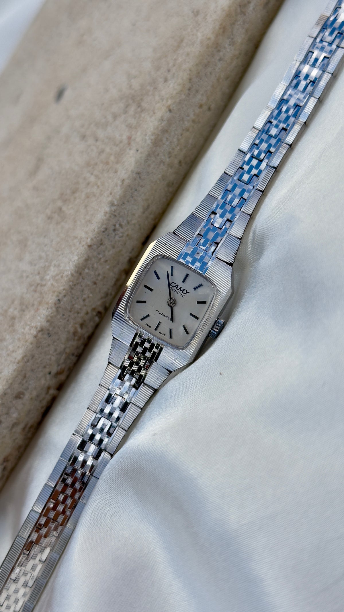 1970s Camy Geneve Manual Wind Swiss Watch, White Gold Plated