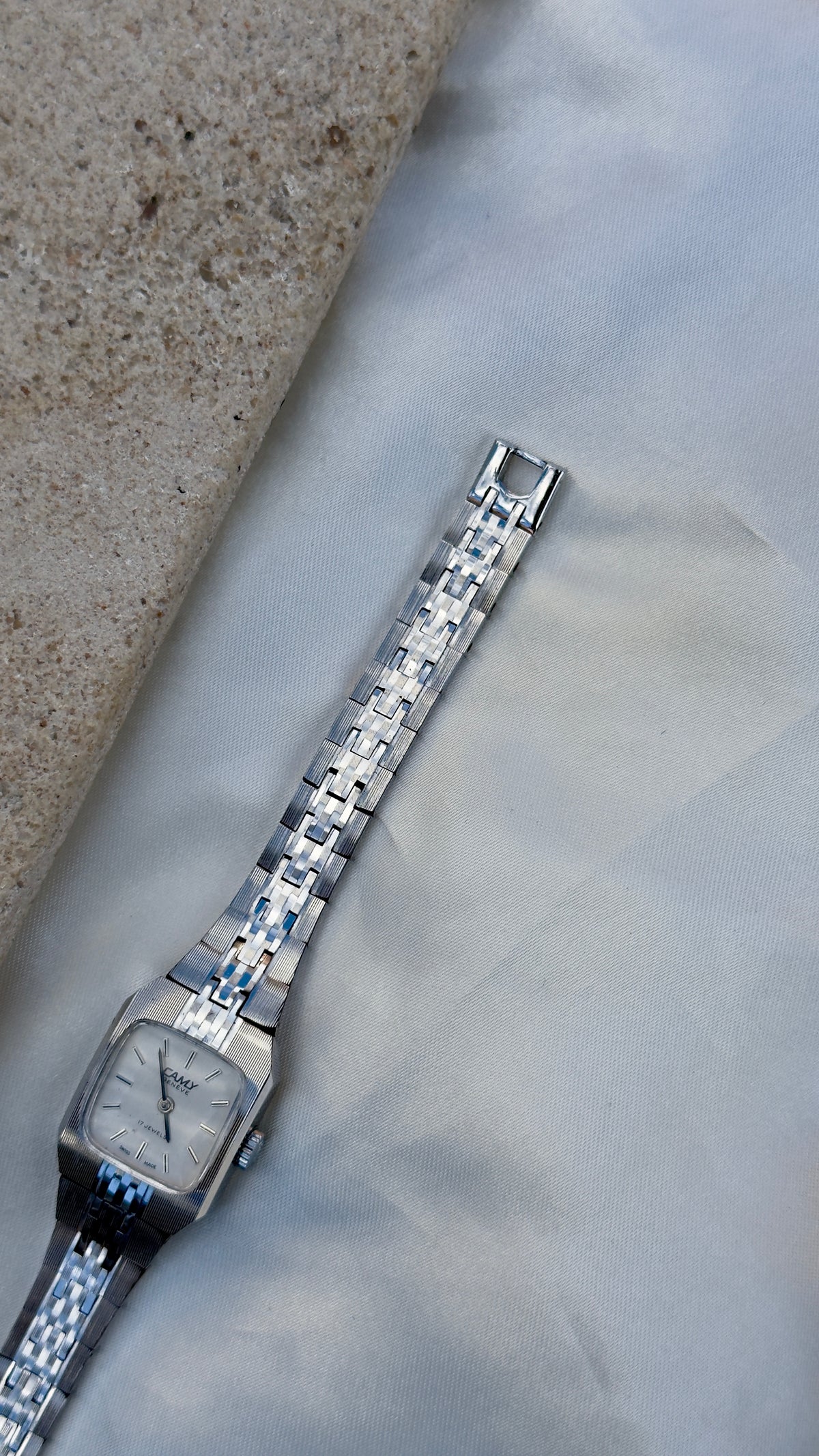 1970s Camy Geneve Manual Wind Swiss Watch, White Gold Plated