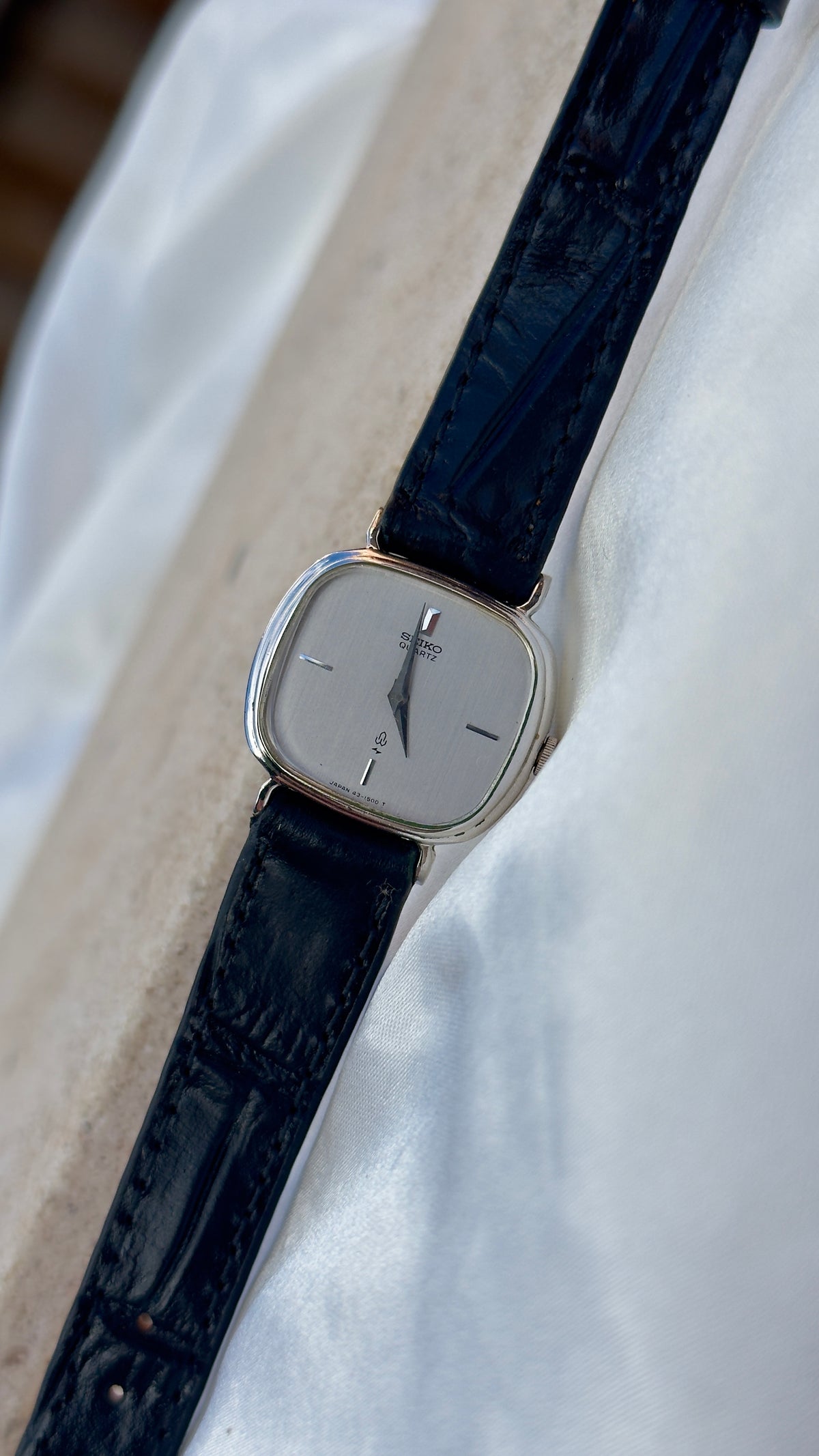 Vintage 1978 Seiko Watch - Palladium Plated Case, Genuine Handmade Leather