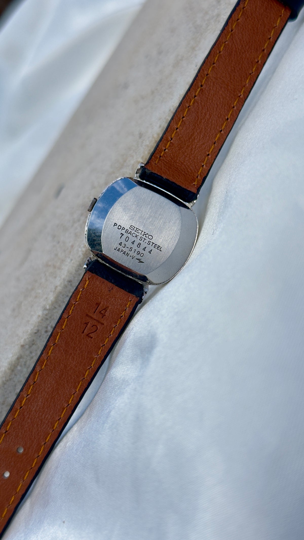 Vintage 1978 Seiko Watch - Palladium Plated Case, Genuine Handmade Leather