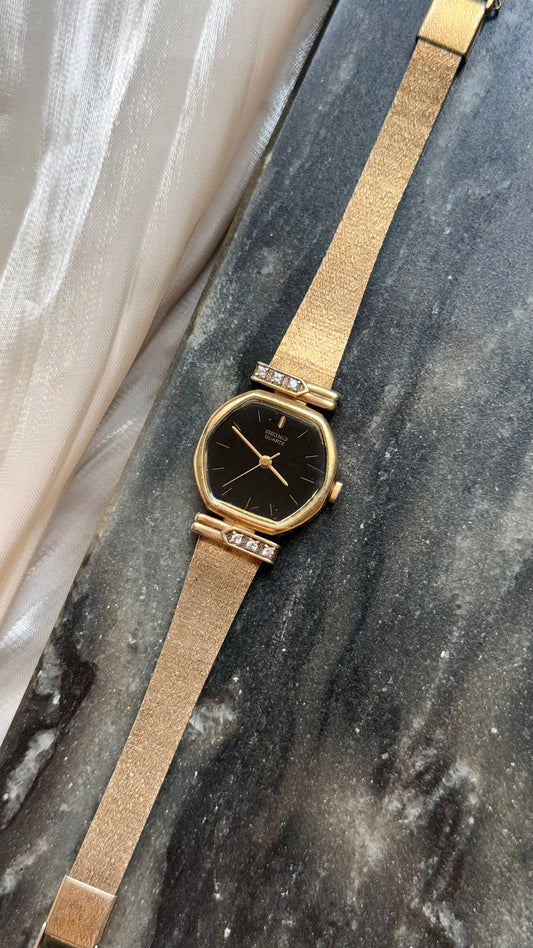 Super Rare Find Vintage Seiko Watch 1982 - 18k Gold Plated with Diamonds