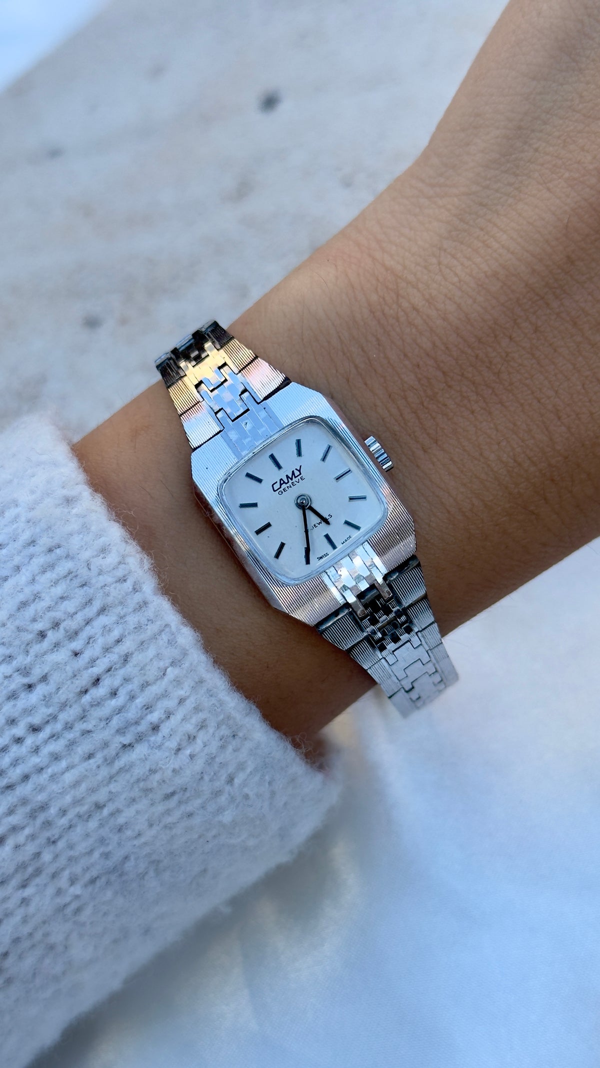 1970s Camy Geneve Manual Wind Swiss Watch, White Gold Plated