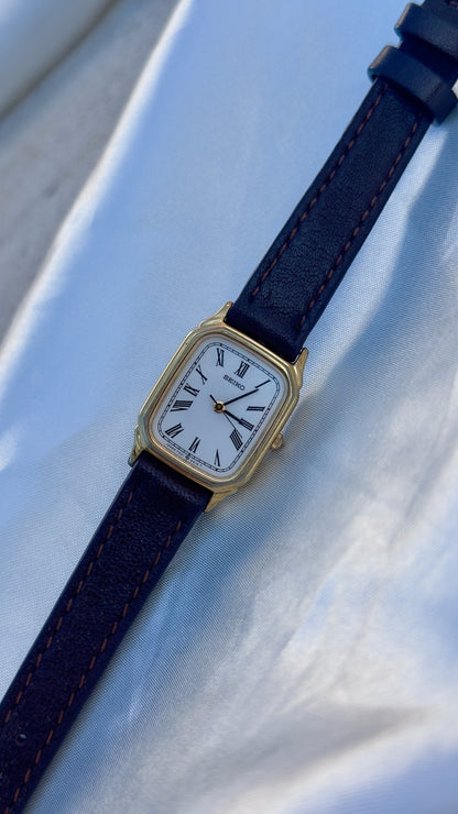 Vintage Seiko 1997 Watch - Gold Plated Case, Roman Dial, Genuine Leather