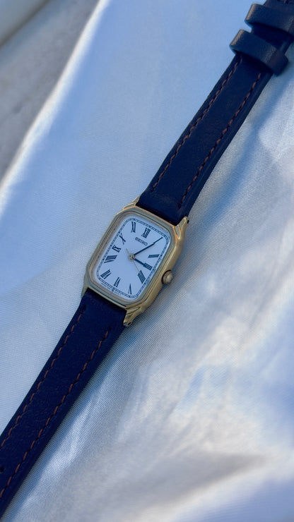 Vintage Seiko 1997 Watch - Gold Plated Case, Roman Dial, Genuine Leather