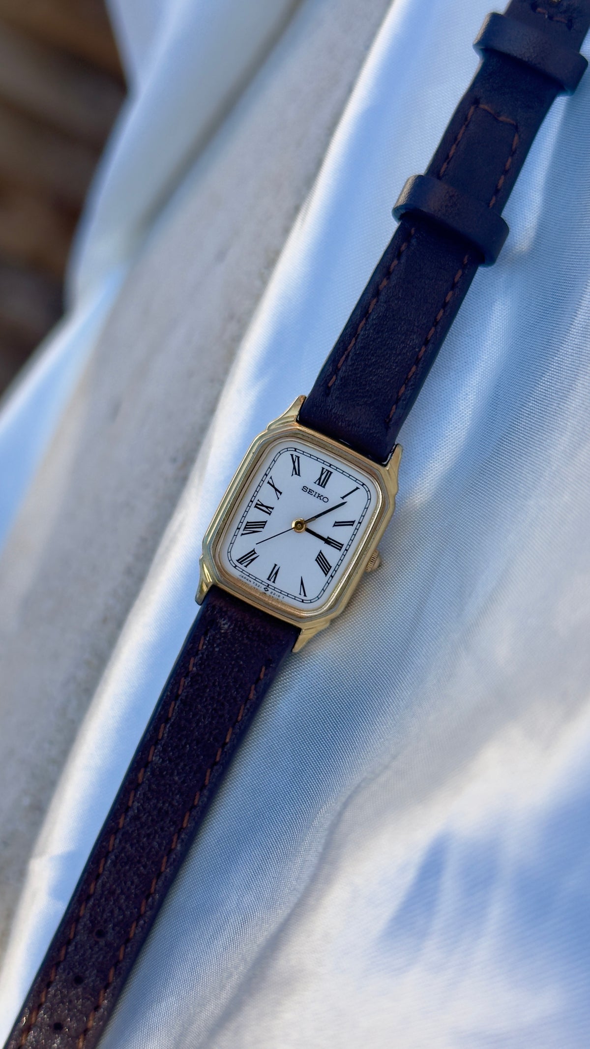 Vintage Seiko 1997 Watch - Gold Plated Case, Roman Dial, Genuine Leather