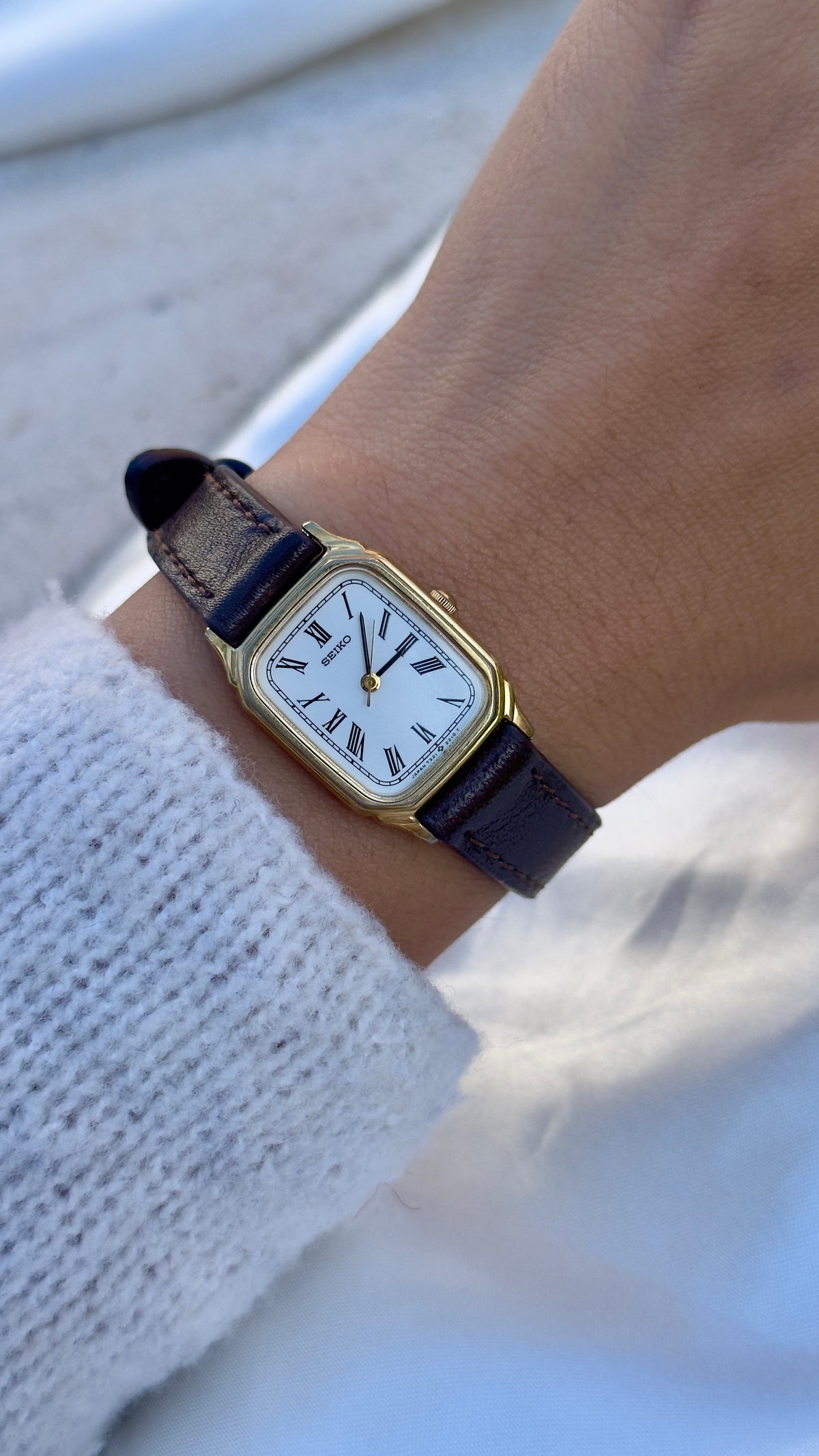 Vintage Seiko 1997 Watch - Gold Plated Case, Roman Dial, Genuine Leather