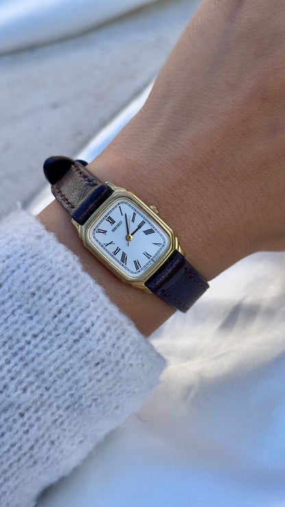 Vintage Seiko 1997 Watch - Gold Plated Case, Roman Dial, Genuine Leather