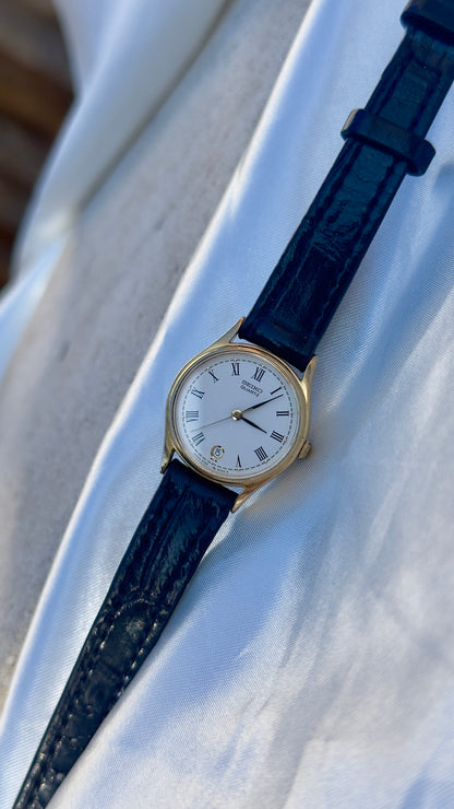 Vintage Seiko Datejust 1999 Watch - Gold Plated Case, Roman Dial, Genuine Leather