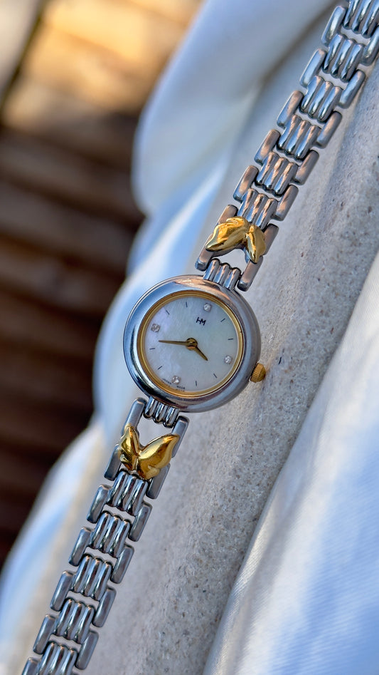 Hanae Mori vintage watch - Butterfly bracelet, pearl dial