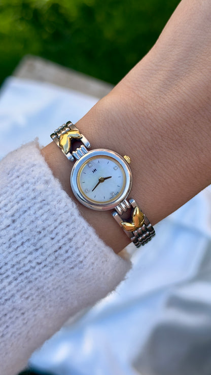 Hanae Mori vintage watch - Butterfly bracelet, pearl dial
