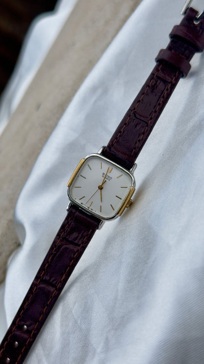 Vintage Seiko Two-toned 1982 Watch - Gold&Palladium Plated Case, Genuine Leather