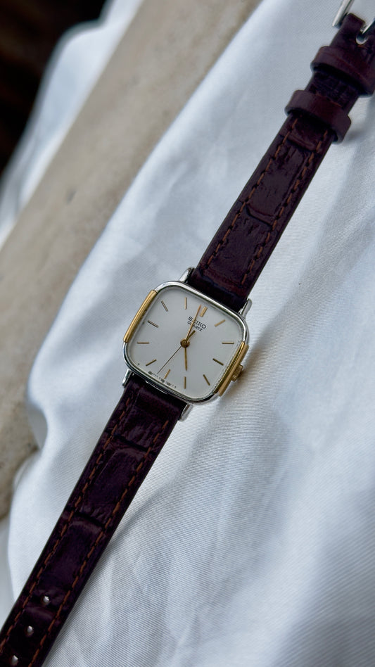 Vintage Seiko Two-toned 1982 Watch - Gold&Palladium Plated Case, Genuine Leather