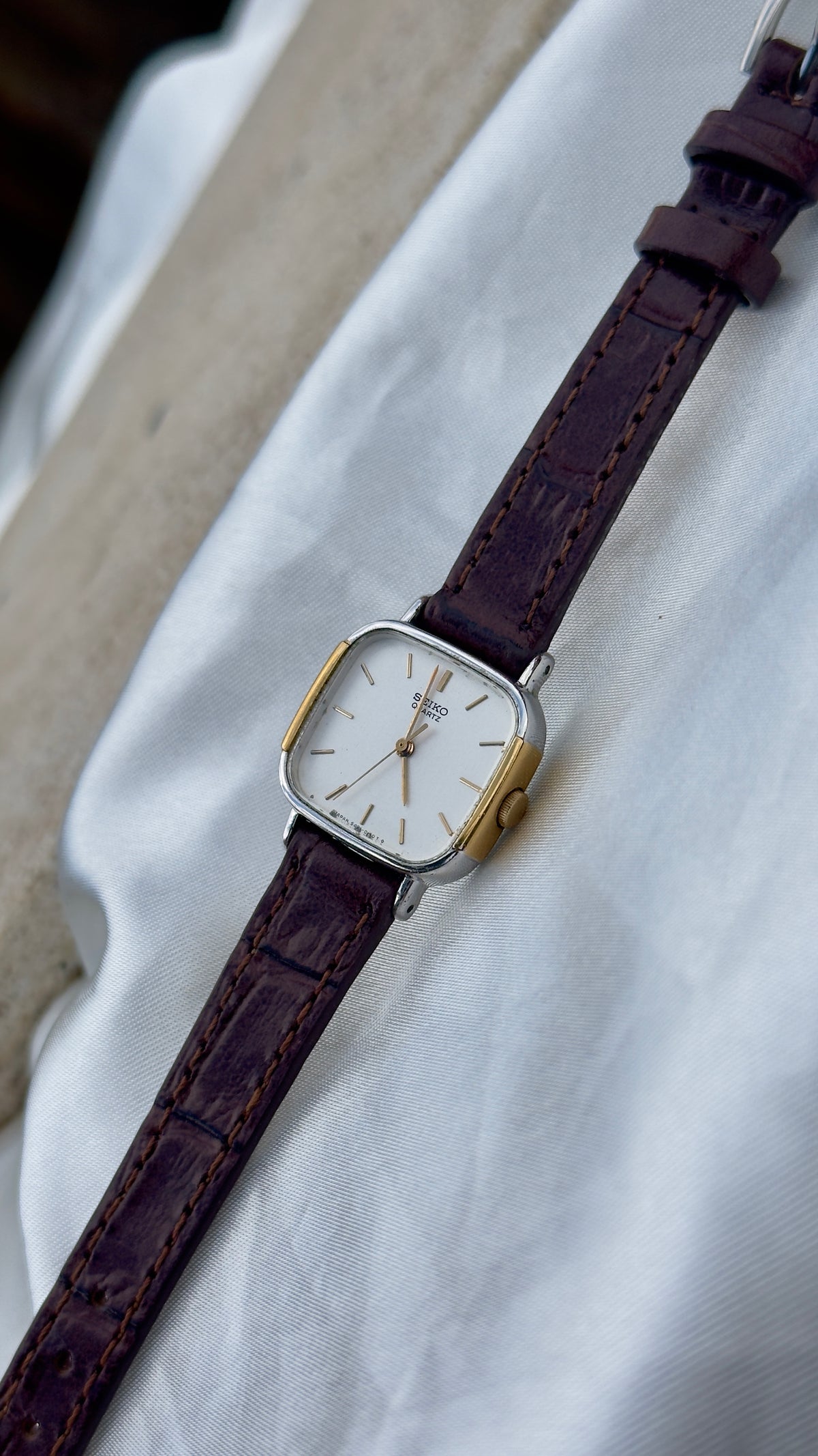 Vintage Seiko Two-toned 1982 Watch - Gold&Palladium Plated Case, Genuine Leather