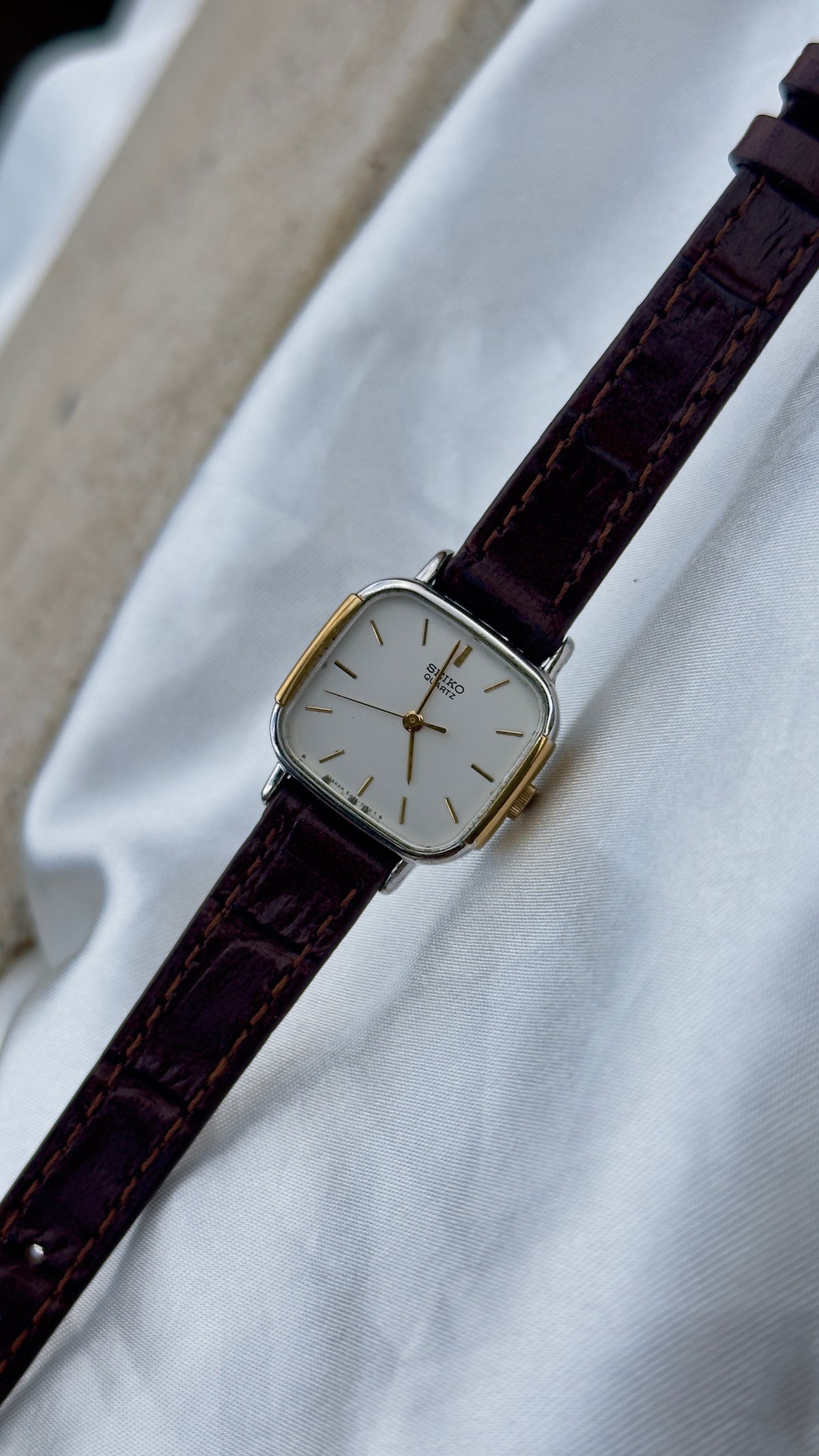 Vintage Seiko Two-toned 1982 Watch - Gold&Palladium Plated Case, Genuine Leather