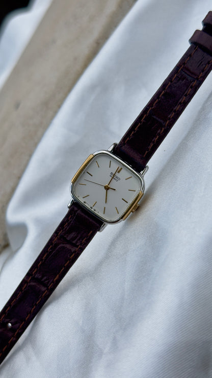 Vintage Seiko Two-toned 1982 Watch - Gold&Palladium Plated Case, Genuine Leather