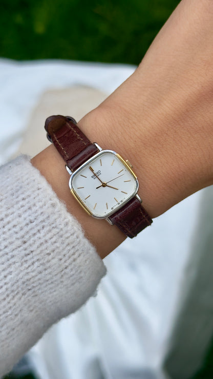 Vintage Seiko Two-toned 1982 Watch - Gold&Palladium Plated Case, Genuine Leather