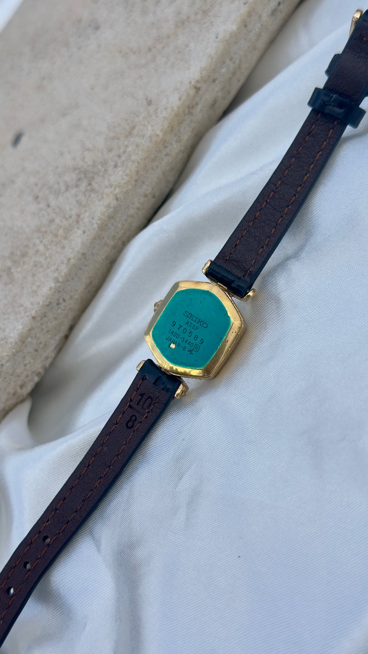 Ultra Rare Vintage 1978 Seiko Watch - Gold Plated Case, Genuine Handmade Leather