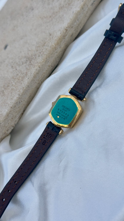Ultra Rare Vintage 1978 Seiko Watch - Gold Plated Case, Genuine Handmade Leather