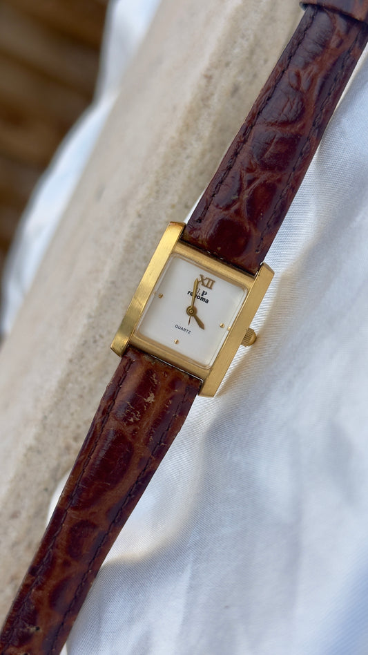 Renoma Paris Vintage Tank Watch 1980s - Brushed Gold Plated