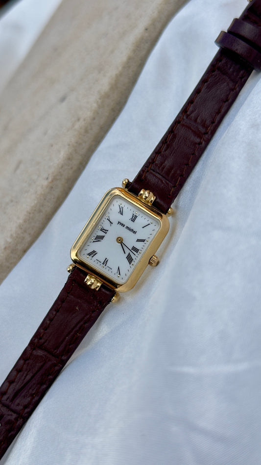 Vintage Yves Michel Watch 1990s - Handmade Genuine Leather