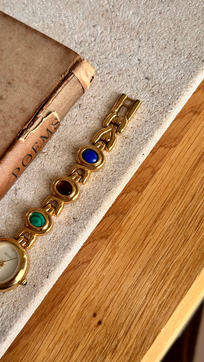 Monet vintage watch - gold plated, mother of pearl dial and adorned gemstones