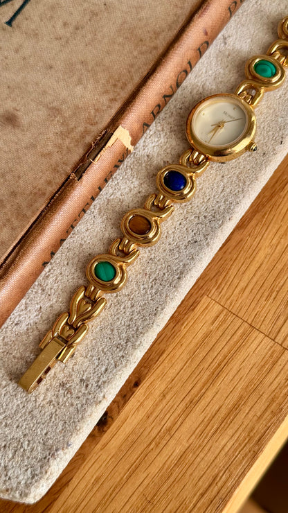 Monet vintage watch - gold plated, mother of pearl dial and adorned gemstones
