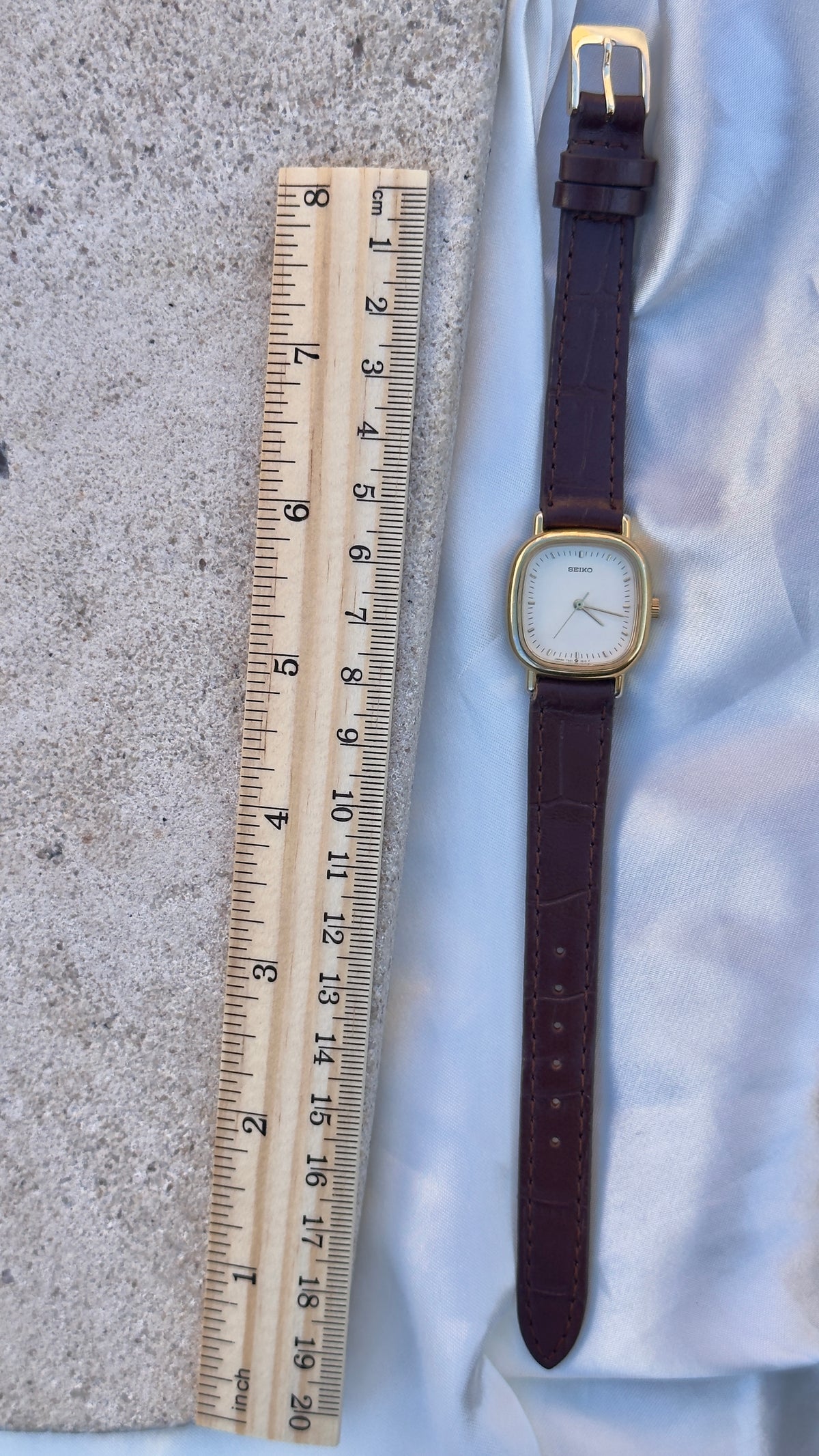 Vintage 1985 Seiko Watch - Gold Plated Case, Genuine Handmade Leather