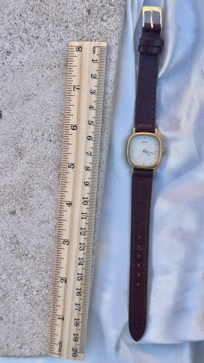 Vintage 1985 Seiko Watch - Gold Plated Case, Genuine Handmade Leather