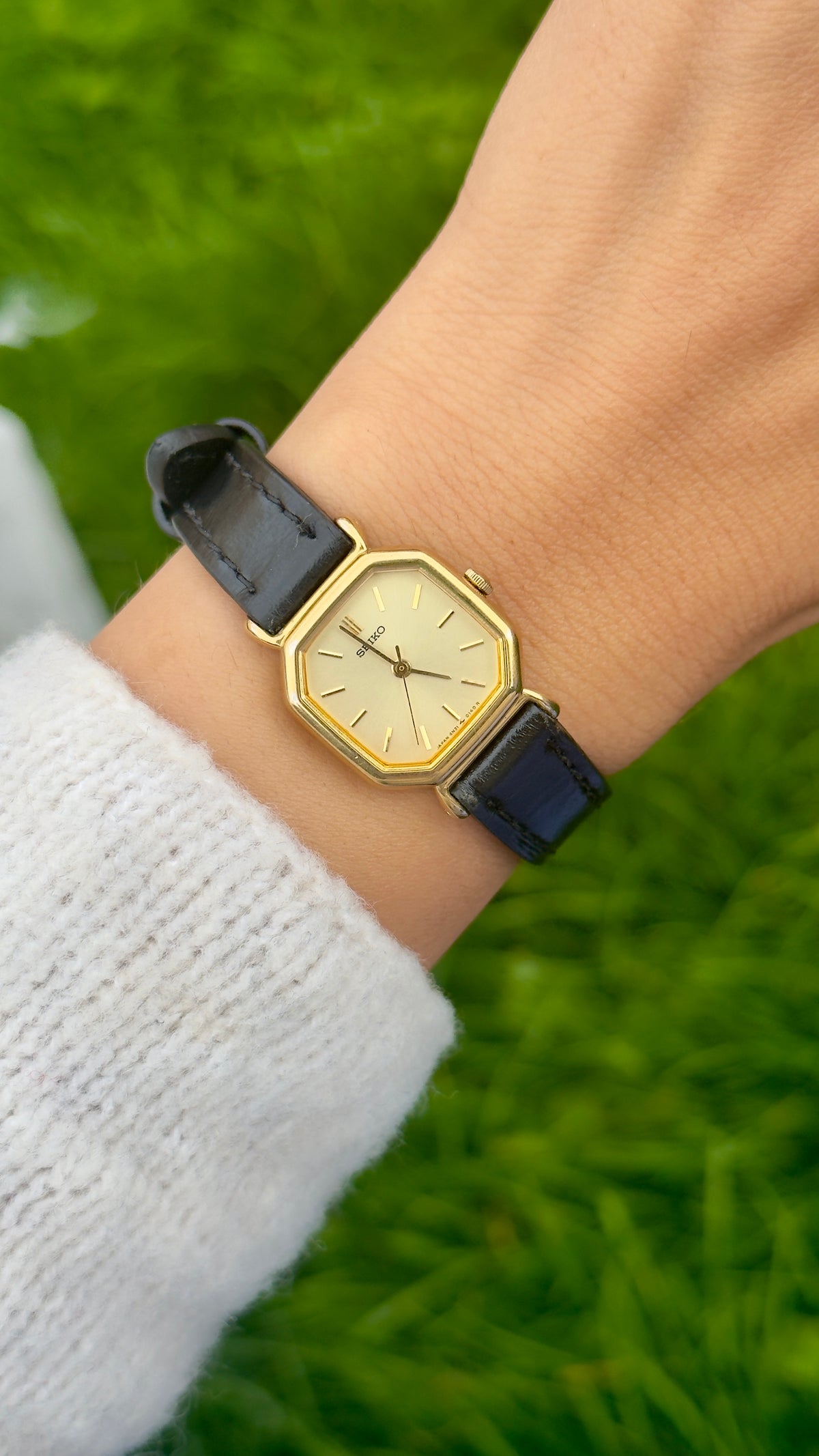 Vintage 1993 Seiko Watch - Gold Plated Case, Genuine Handmade Leather