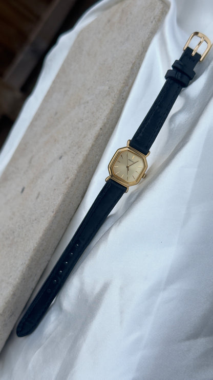 Vintage 1993 Seiko Watch - Gold Plated Case, Genuine Handmade Leather