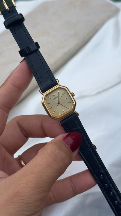 Vintage 1993 Seiko Watch - Gold Plated Case, Genuine Handmade Leather