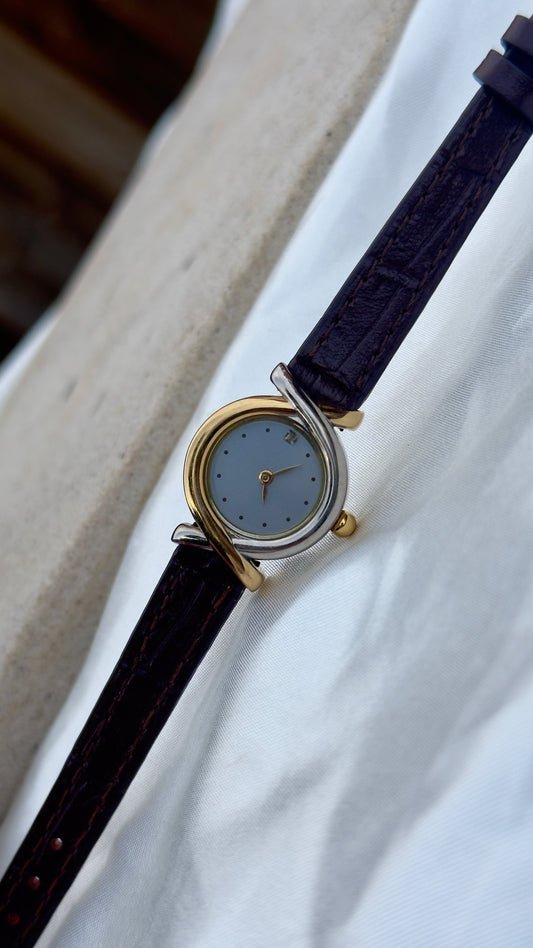 Vintage 1990s Citizen Pola Watch - Two-toned Case, Genuine Handmade Leather