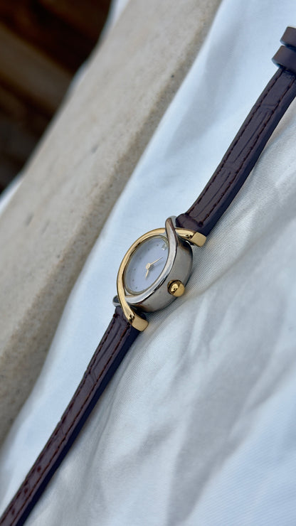 Vintage 1990s Citizen Pola Watch - Two-toned Case, Genuine Handmade Leather