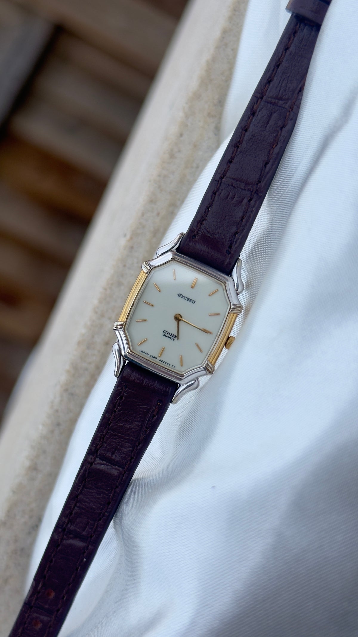 Vintage 1985 Citizen Exceed Watch Ultra Thin - Gold Plated Case, Genuine Handmade Leather