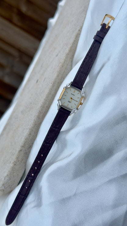 Vintage 1985 Citizen Exceed Watch Ultra Thin - Gold Plated Case, Genuine Handmade Leather