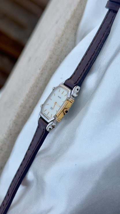 Vintage 1985 Citizen Exceed Watch Ultra Thin - Gold Plated Case, Genuine Handmade Leather