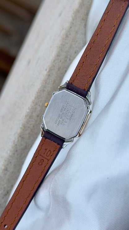 Vintage 1985 Citizen Exceed Watch Ultra Thin - Gold Plated Case, Genuine Handmade Leather
