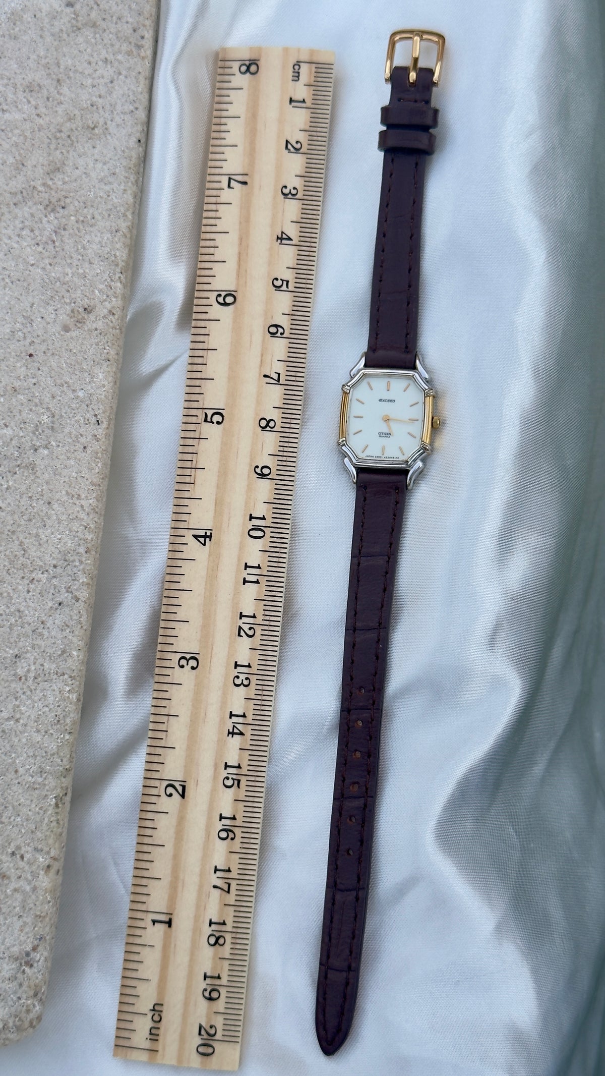 Vintage 1985 Citizen Exceed Watch Ultra Thin - Gold Plated Case, Genuine Handmade Leather