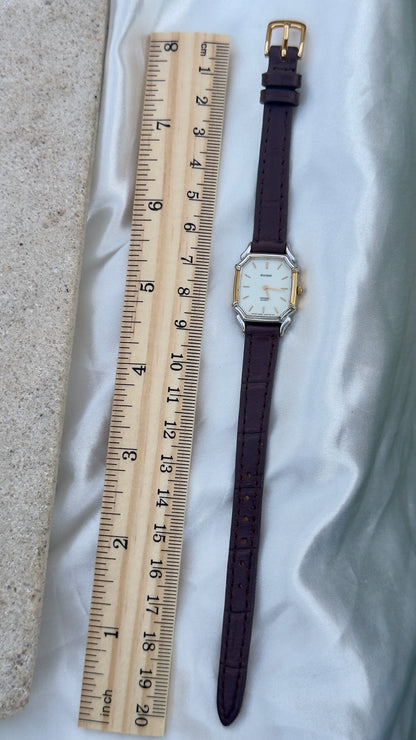 Vintage 1985 Citizen Exceed Watch Ultra Thin - Gold Plated Case, Genuine Handmade Leather