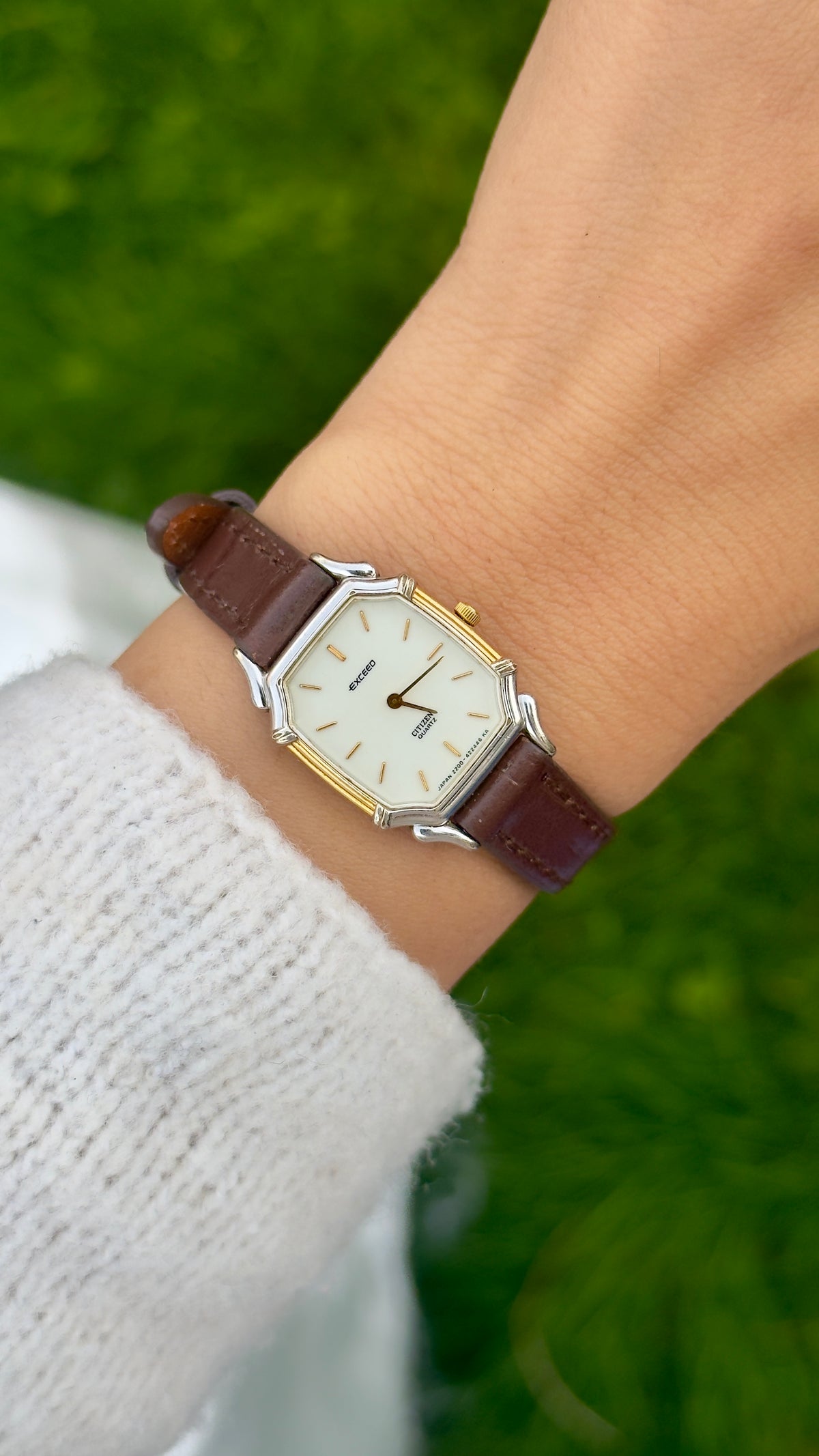 Vintage 1985 Citizen Exceed Watch Ultra Thin - Gold Plated Case, Genuine Handmade Leather