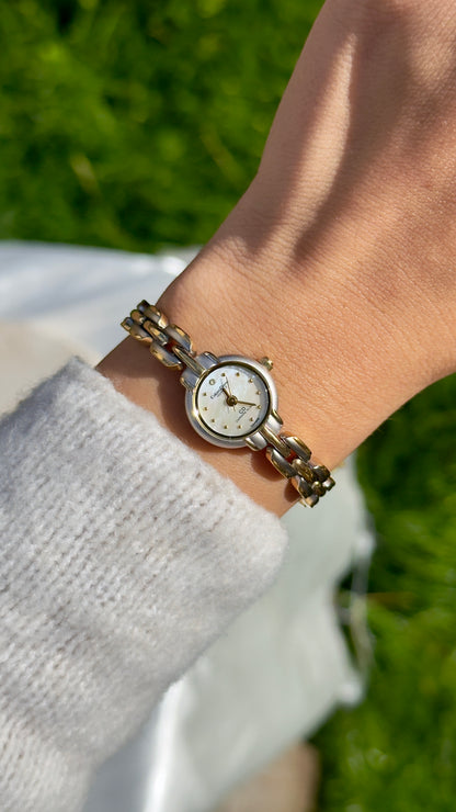 Coluso Derne Vintage Watch - Gold Plated, Mother of Pearl Dial for petite wrists