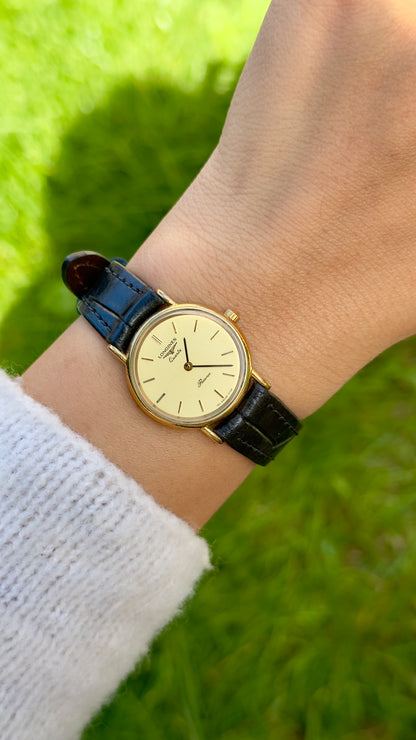 Longines Ladies Watch 1980s - gold plated, original buckle with handmade genuine leather