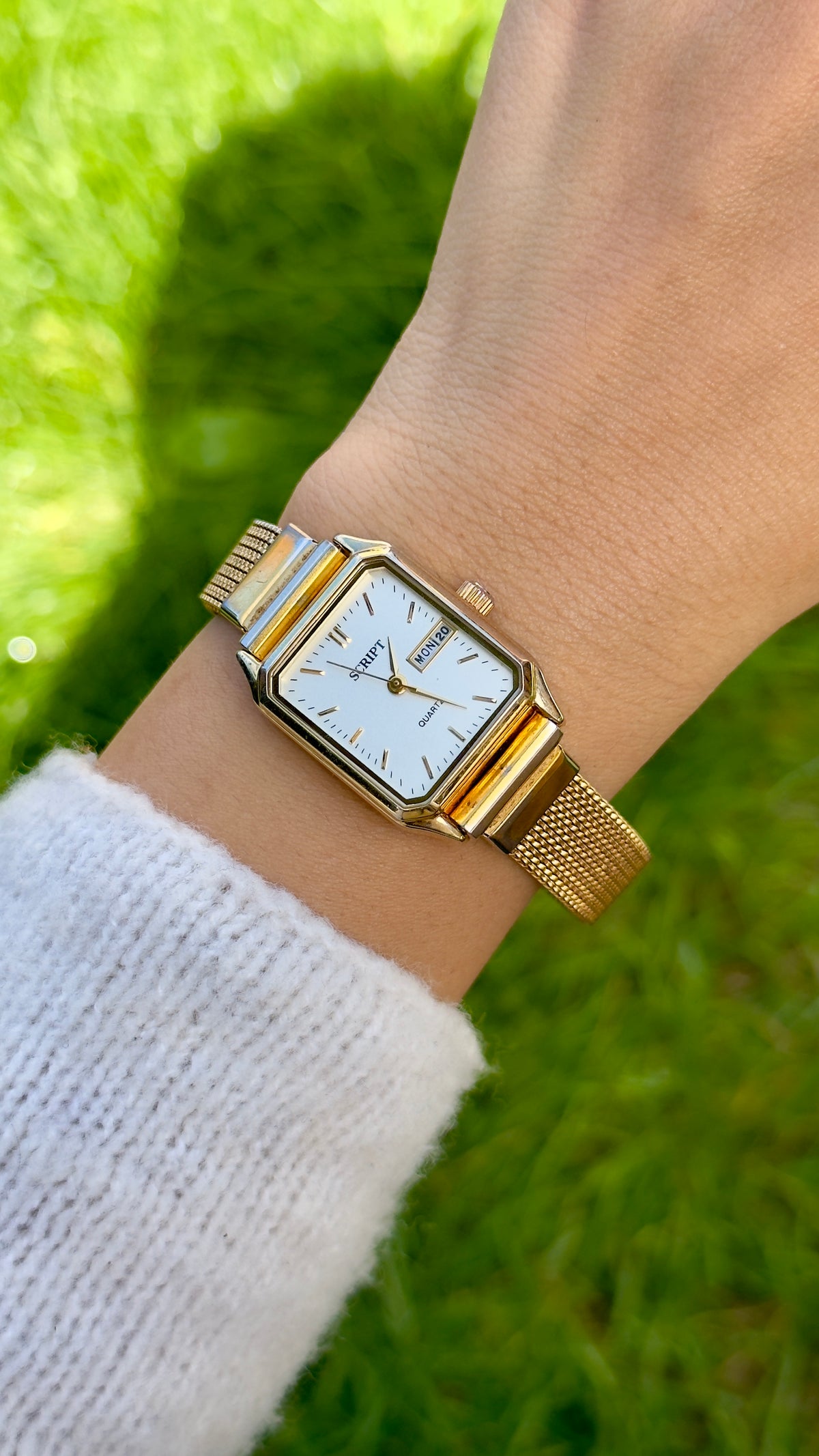 Citizen Script Vintage Tank Watch 1990s - Gold plated, stretch band