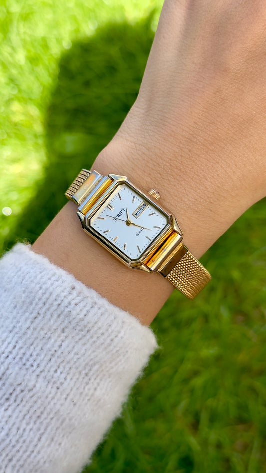 Citizen Script Vintage Tank Watch 1990s - Gold plated, stretch band