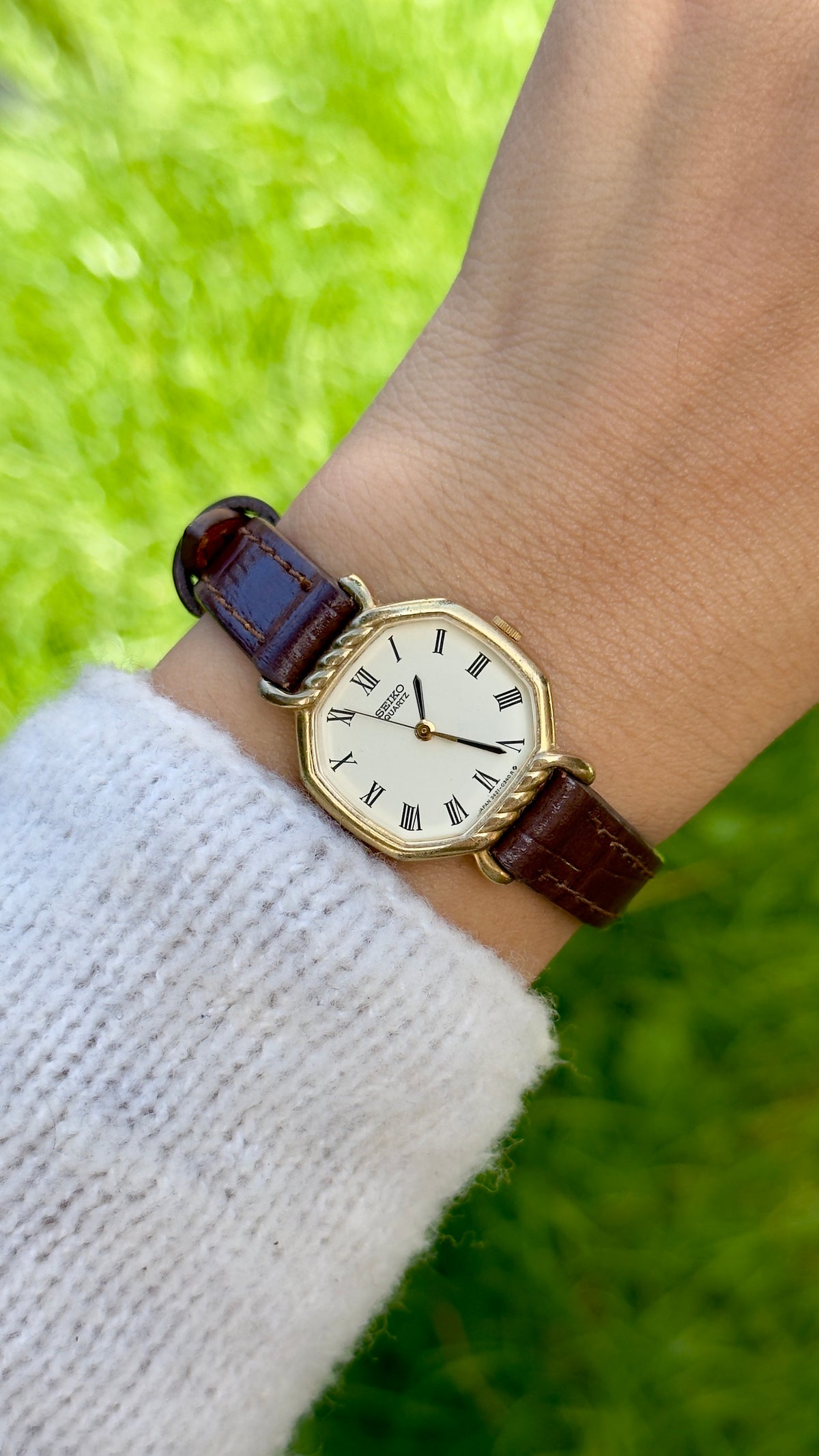 Vintage 1980 Seiko Watch - Gold Plated Case, Genuine Handmade Leather