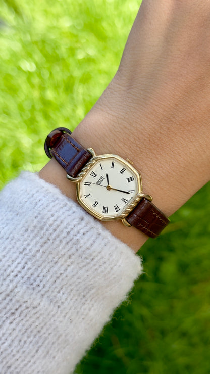 Vintage 1980 Seiko Watch - Gold Plated Case, Genuine Handmade Leather
